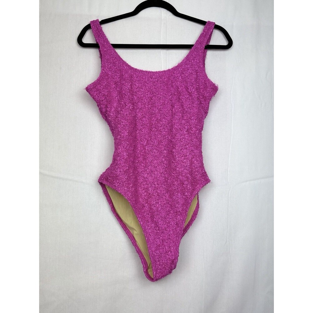 Vtg 90s Sun Streak By Newport News Pink Fuzzy Swimsuit 1-Piece Size 14 Classic